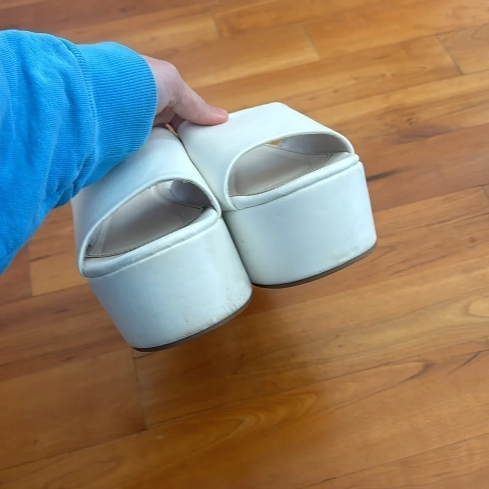 Platform slide sandals white 60s 70s Boho Bohemian platforms shoes